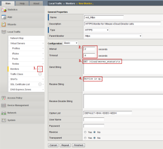 Figure 5: Custom HTTP monitor in F5 Big-IP for VMware vCloud Director 