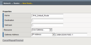 Figure 6: Specify the destination address for the IPv6 default route 