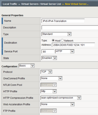 Figure 7: Create the virtual servers similar to their IPv4 correspondent, but with an IPv6 address 