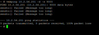 Figure 11: Unsuccessful vmkping with Jumbo Frames 