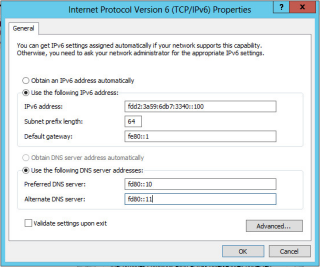 Figure 2: Manual IPv6 address configuration in Windows 