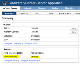 Figure 1: VMware vCenter Server Appliance with Active Directory integration enabled 