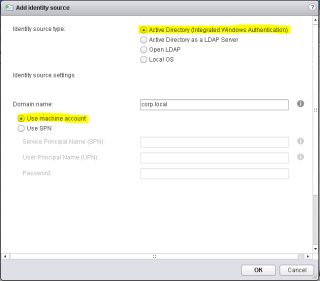 Figure 5: Configure an Active Directory identity source with default parameters 