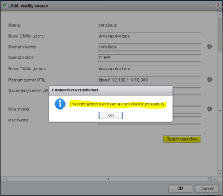 Figure 11: Test the connectivity of the new identity source 