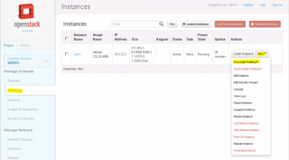 Figure 11: Associate a floating IP in OpenStack - Step 1 