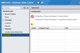 Figure 3: Unconfigured vSphere Web Client Openstack Plugin 