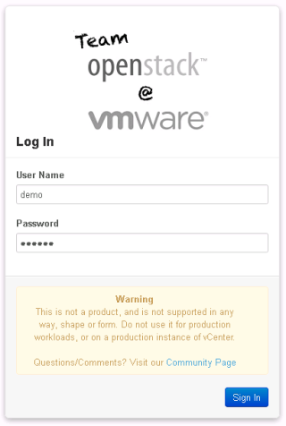 Figure 10: VMware OpenStack Virtual Appliance (VOVA) login screen 