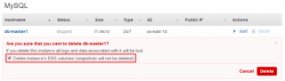 Figure 27: Delete the instances EBS volume for the MySQL server 