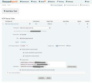 Figure 3: Setting up tests against applications and websites 