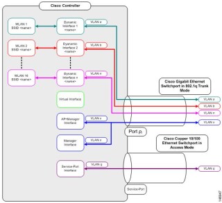 Figure 3: Ports, Interfaces, and WLANs in a Cisco WLC 