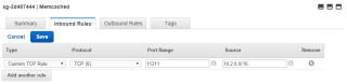 Figure 8: Configure the Inbound Rules for the Memcached Security Group 