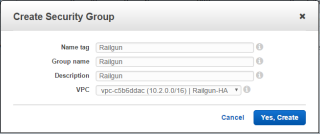 Figure 9: Create a Security Group for Railgun 