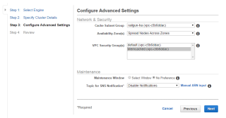 Figure 14: Create an ElastiCache cluster with the engine Memcached - Step 3 