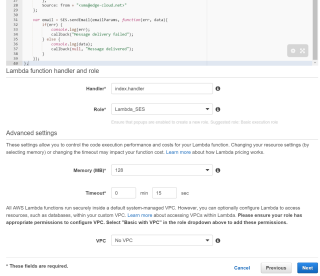 Figure 10: Create a Lambda function - Advanced Settings 