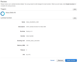 Figure 3: AWS Lambda function for Alexa Skill