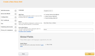 Figure 5: Create a new Alexa Skill
