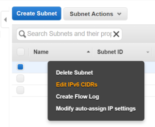 Figure 3: Edit a Subnet IPv6 CIDRs