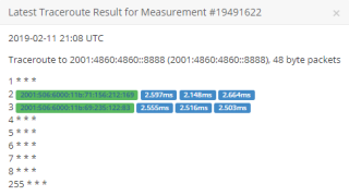 Figure 4: Traceroute to Google’s Public DNS on broken AT&T connection 