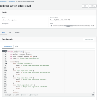 Figure 5: Creating an Amazon CloudFront function. 