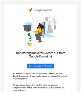 Figure 13: Email notification about transferring a domain out from Google Domains. 