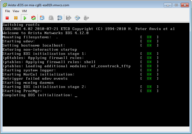 Figure 16: vEOS booting on ESX