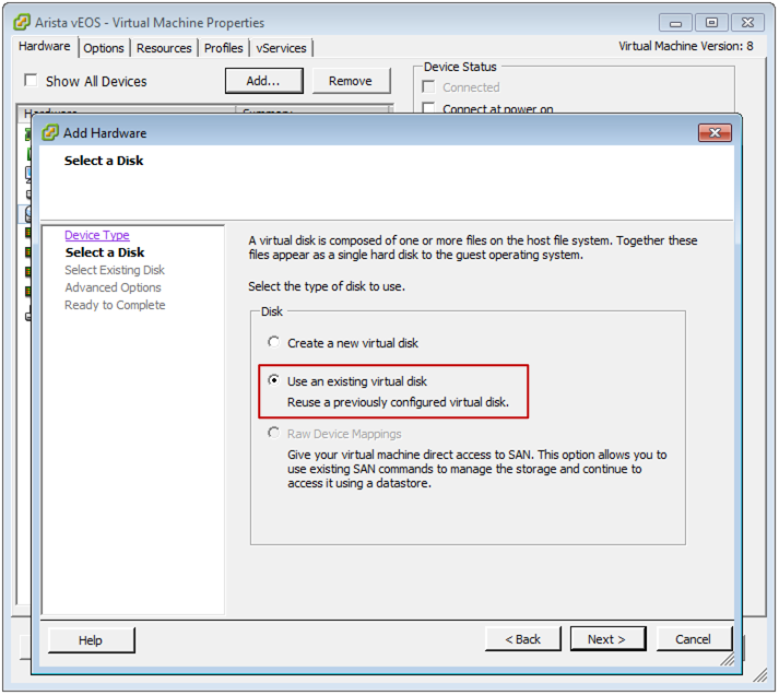 Figure 14: Use an existing virtual disk