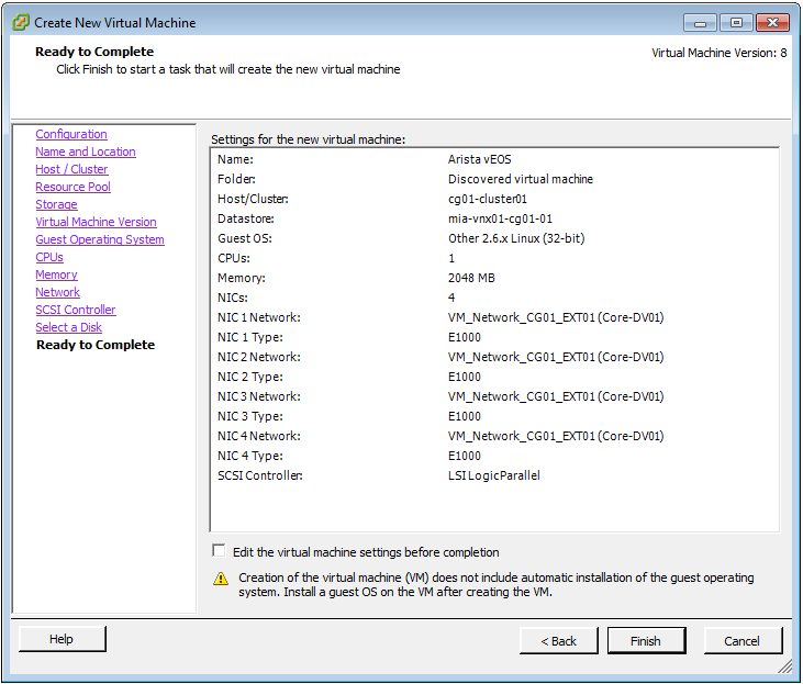 Figure 9: Complete <em>Create New Virtual Machine</em> wizard
