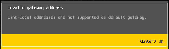 Figure 2: ESXi refuses to use a link local IPv6 address as a default gateway during static configuration