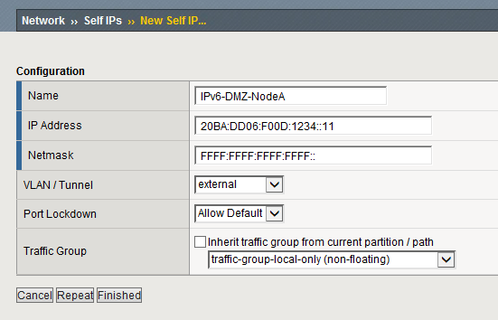 Figure 3: Use an IPv4-style subnet mask for the IPv6 address instead of the typical prefix length