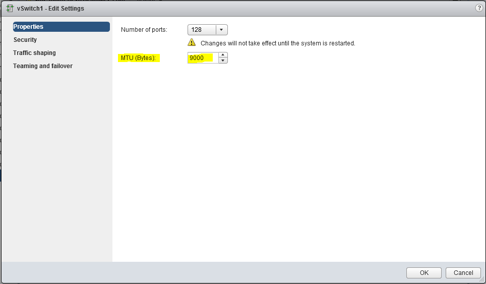 Figure 3: Changing MTU settings for a Default vSwitch