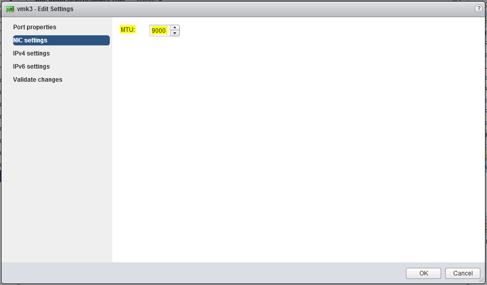 Figure 7: Changing MTU settings of a VMkernel port