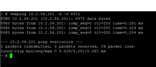 Figure 10: Successful vmkping with Jumbo Frames