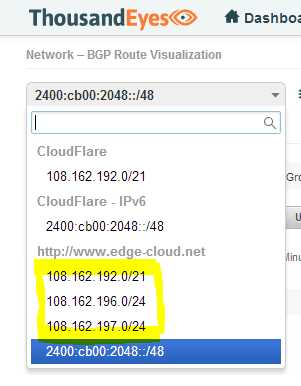 Figure 12: CloudFlare announces three IPv4 prefixes