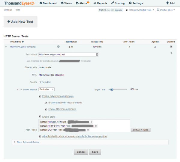 Figure 3: Setting up tests against applications and websites