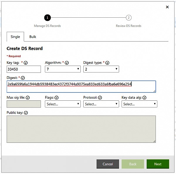Figure 9: Create the second DS record (Digest type 2)