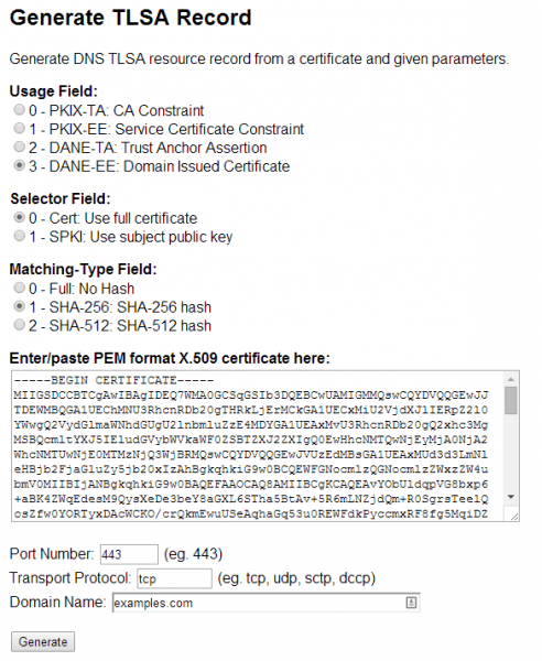 Figure 13: Generate the TLSA record