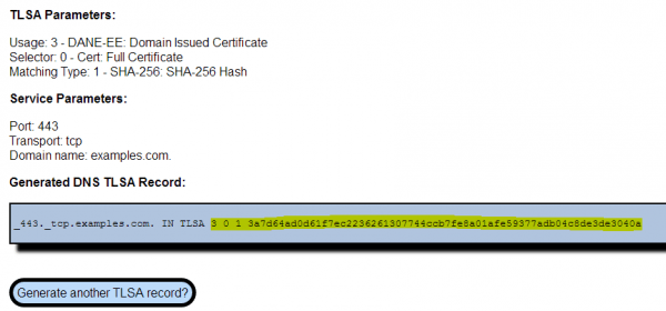 Figure 14: Retrieve the generated TLSA record