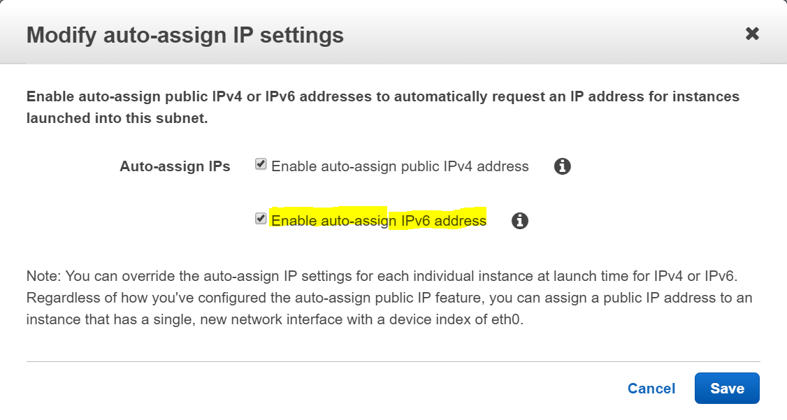 Figure 7: Enable auto-assign IPv6 address